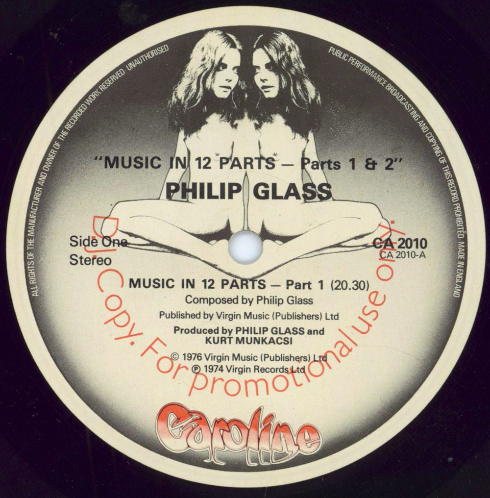 Philip Glass Music In Twelve Parts - Parts 1 & 2-promo UK Promo vinyl LP album (LP record) PLGLPMU793877