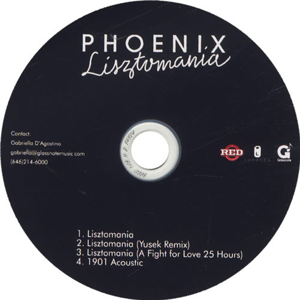 Phoenix (Fr) Lisztomania US Promo CD single (CD5 / 5") CD-R ACETATE