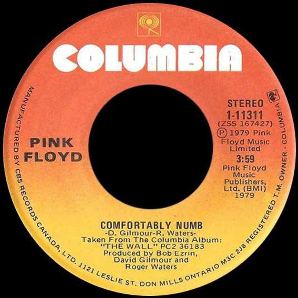 Pink Floyd Comfortably Numb Canadian 7" vinyl single (7 inch record / 45) 1-11311