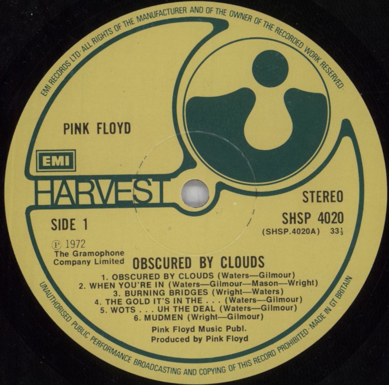 PINK FLOYD☆Obscured By Clouds UK Harvest | www.ishela.com.br