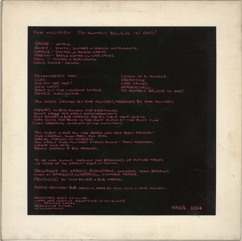 Pink Military Do Animals Believe In God? - EX UK vinyl LP album (LP record) PY1LPDO694817