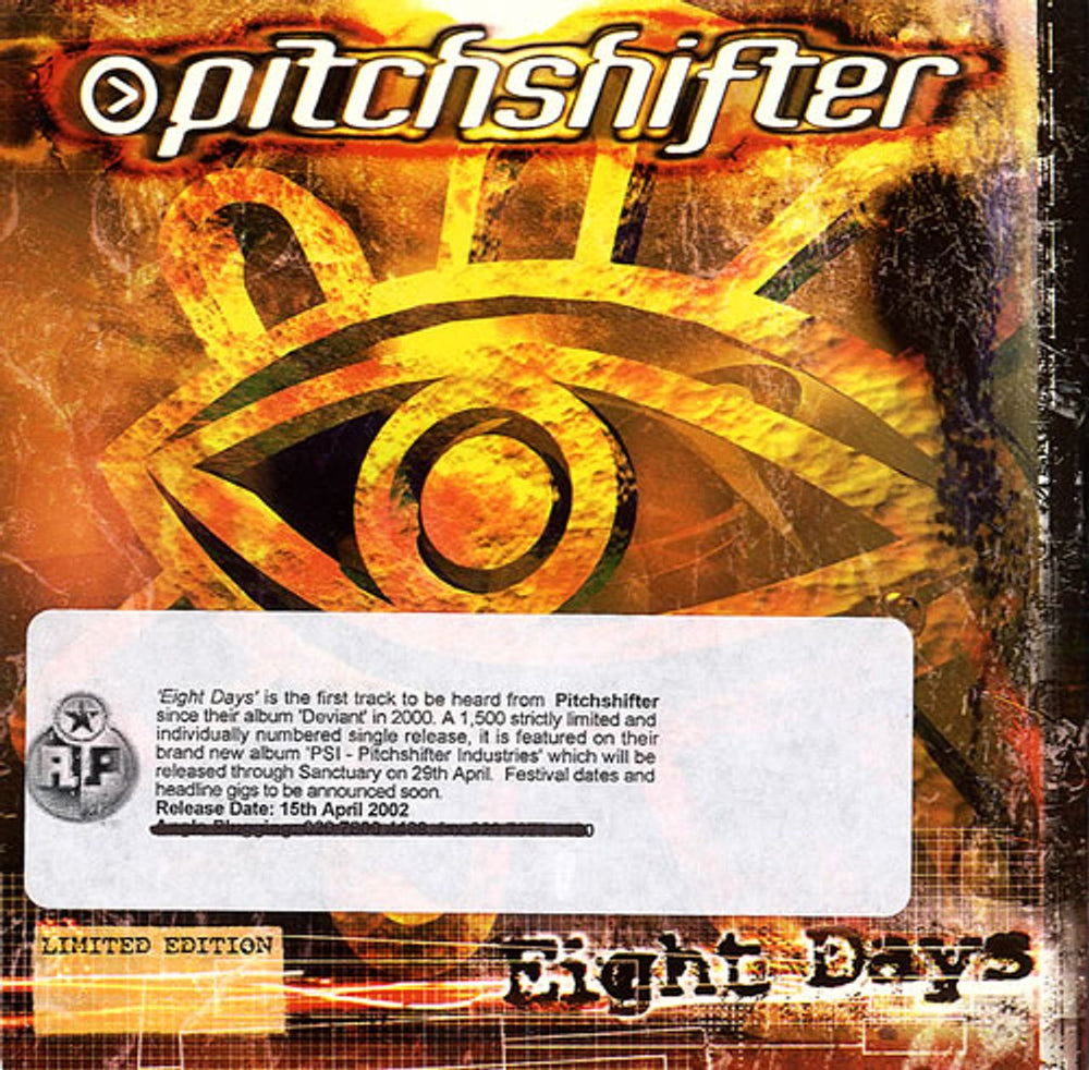 Pitchshifter Eight Days - Stickered sleeve UK CD single (CD5 / 5") MYNX006