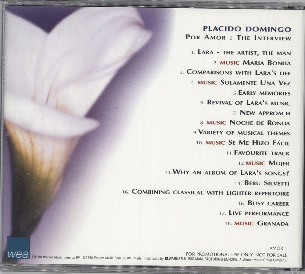 Placido Domingo Por Amor - The Interview US Promo CD album (CDLP)