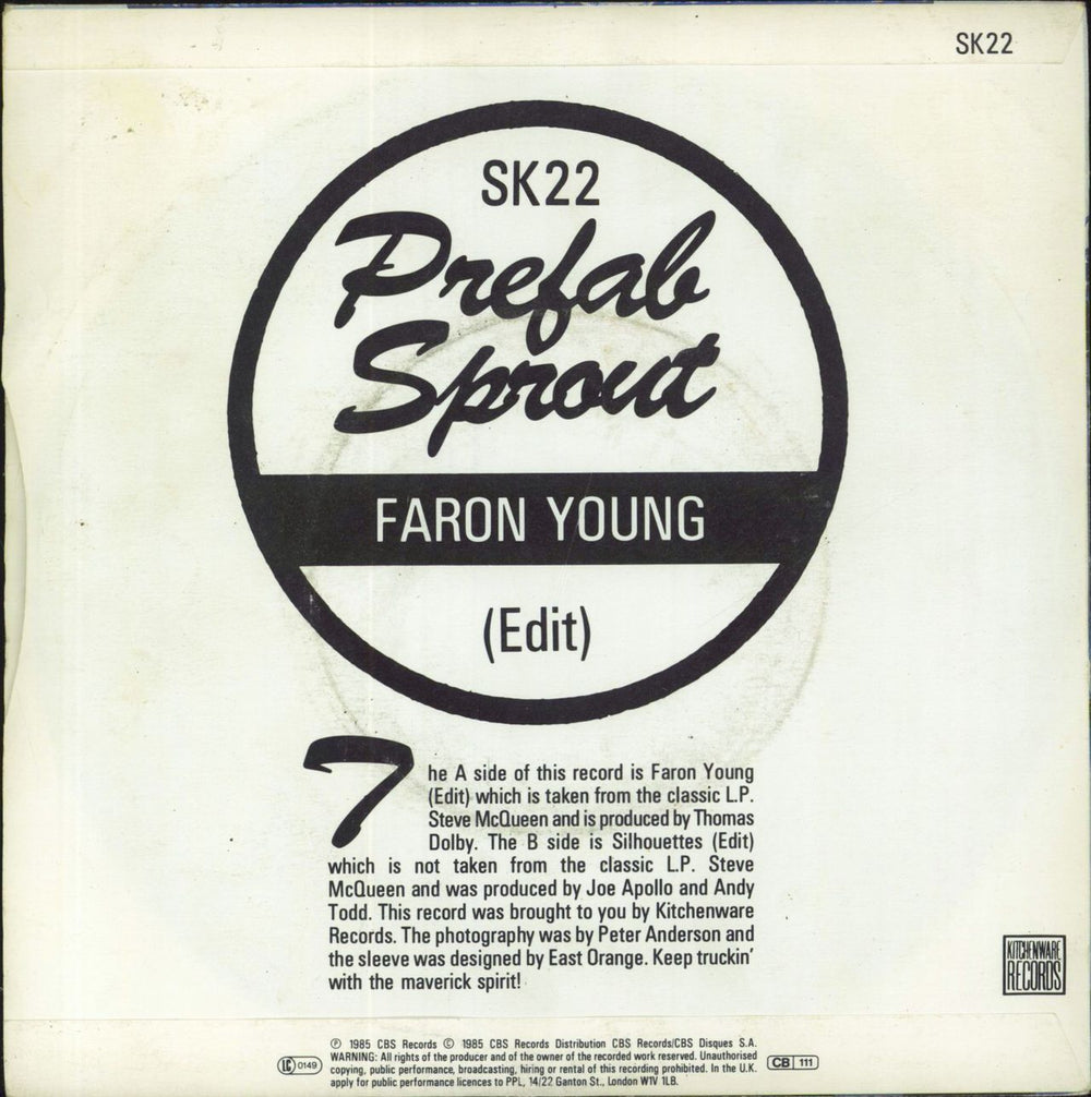 Prefab Sprout Faron Young UK 7" vinyl single (7 inch record / 45)