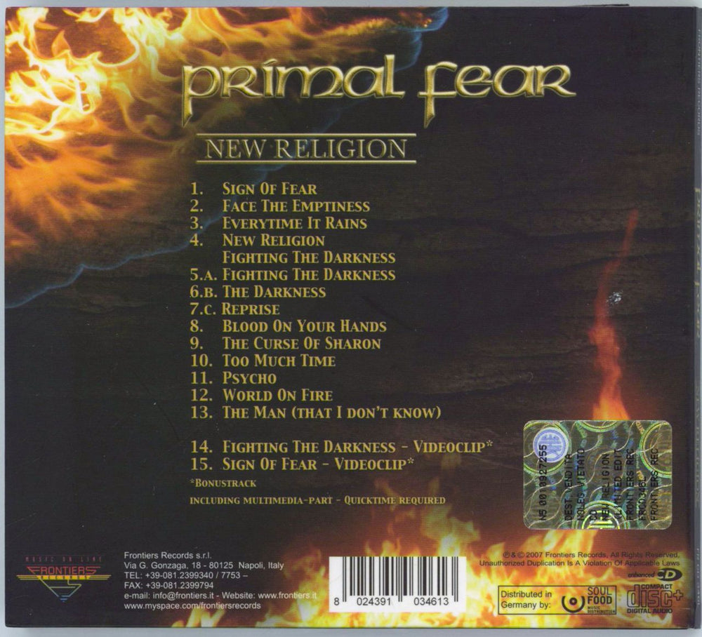 Primal Fear New Religion Italian CD album (CDLP) 8024391034613