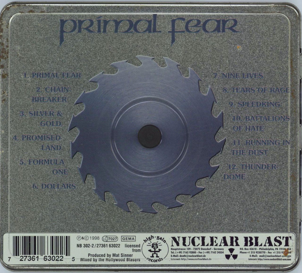 Primal Fear Primal Fear German CD album (CDLP) 727361630225