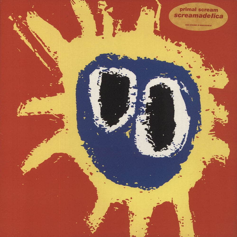 Primal Scream Screamadelica - Title Sticker - EX UK 2-LP vinyl record set (Double LP Album) CRELP076