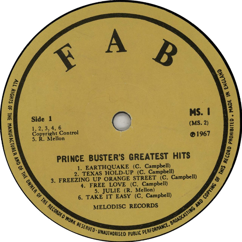 Prince Buster FABulous Greatest Hits - yellow label UK vinyl LP album (LP record) BUPLPFA625157