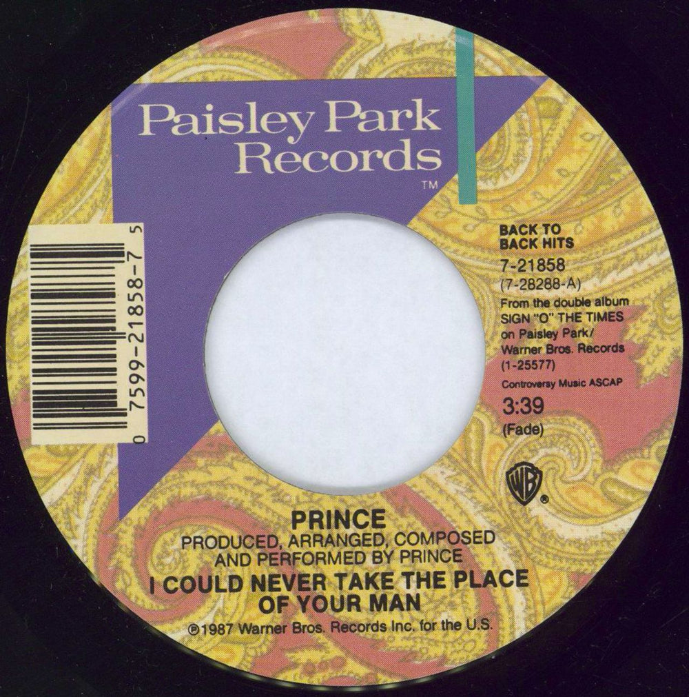 Prince I Could Never Take The Place Of Your Man US 7" vinyl single (7 inch record / 45) 7-21858