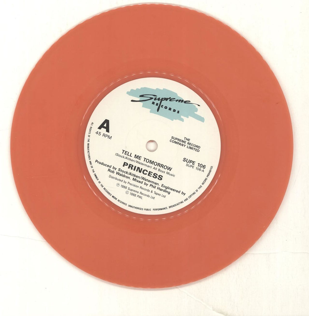 Princess Tell Me Tomorrow - Pink Vinyl UK 7" vinyl single (7 inch record / 45) 5013876010672