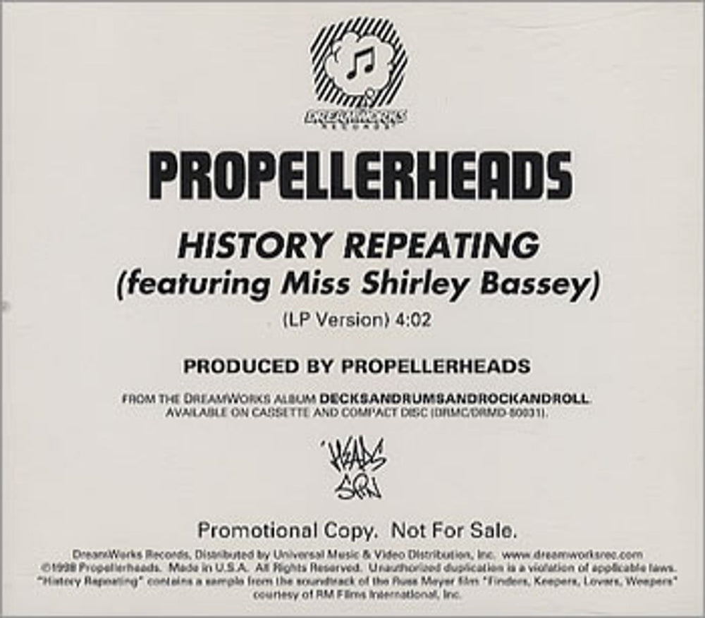 Propellerheads History Repeating US Promo CD single (CD5 / 5") PRO-CD-5054