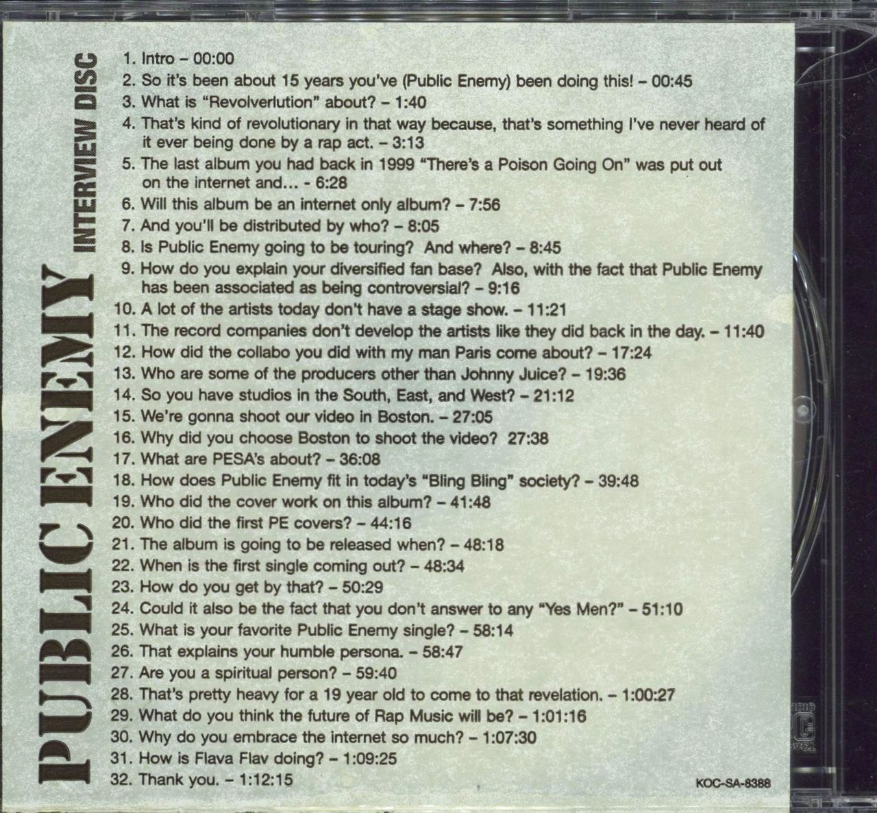Public Enemy The Interview Disc UK Promo CD album (CDLP)
