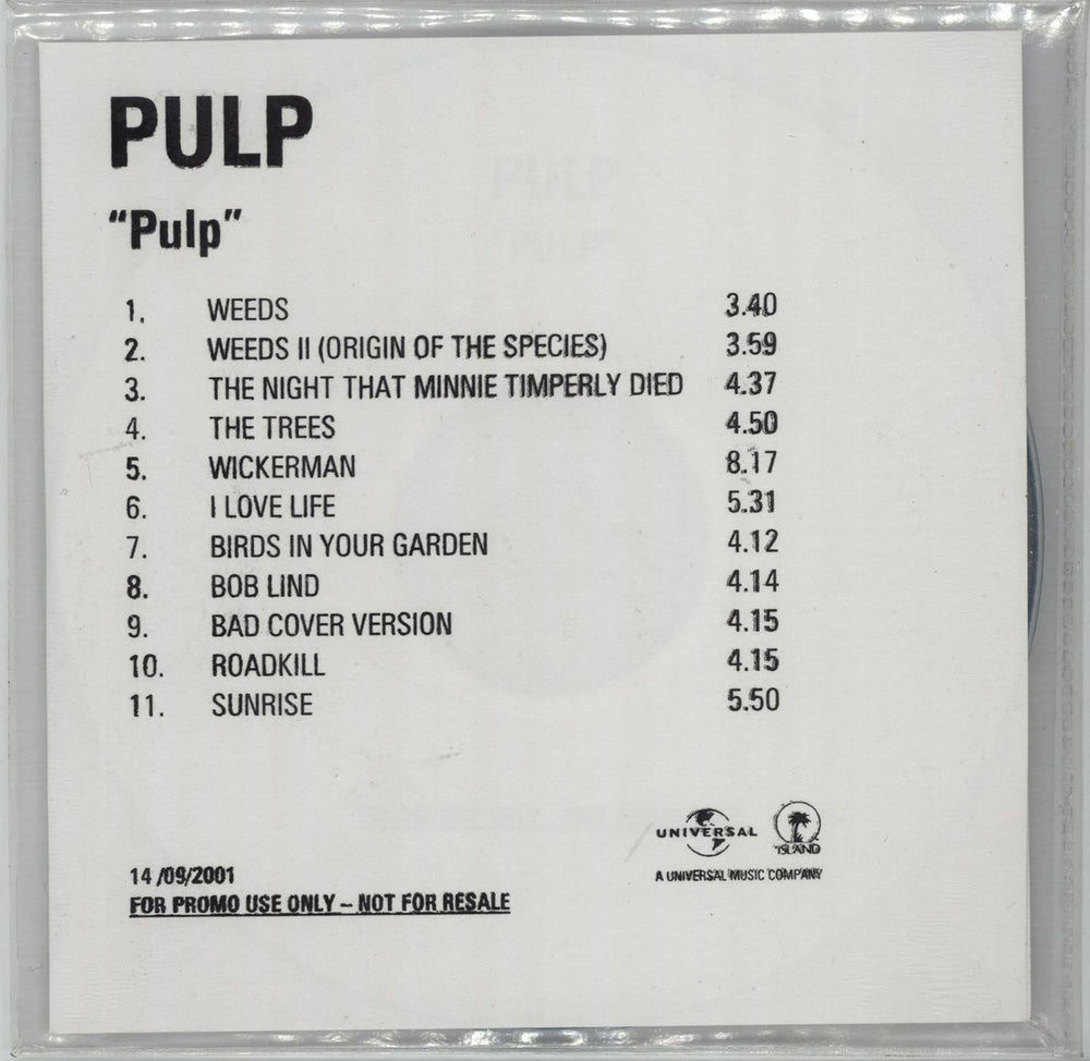 Pulp Pulp ('We Love Life') UK CD-R acetate CD-R