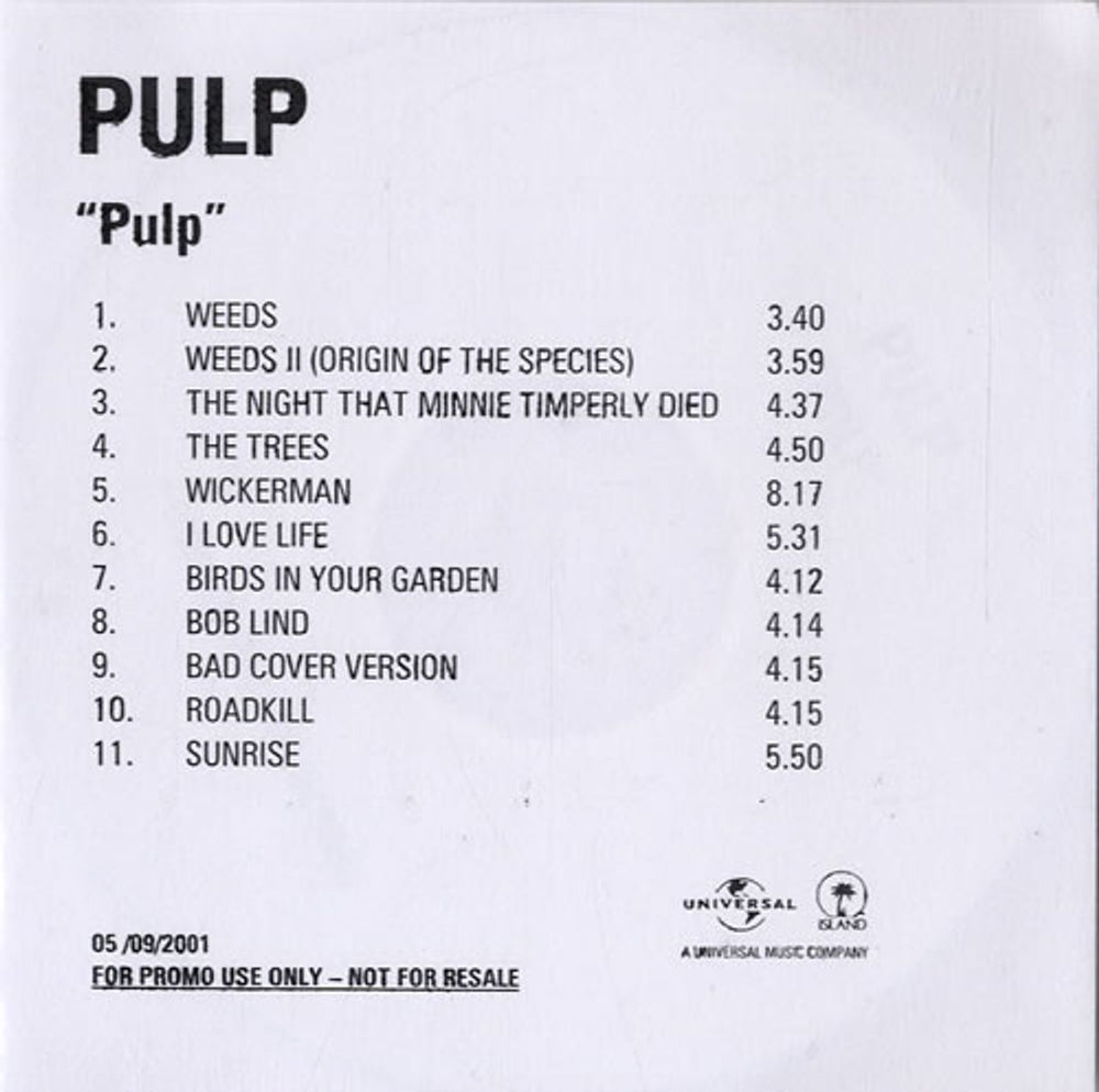 Pulp We Love Life UK Promo CD-R acetate CD-R