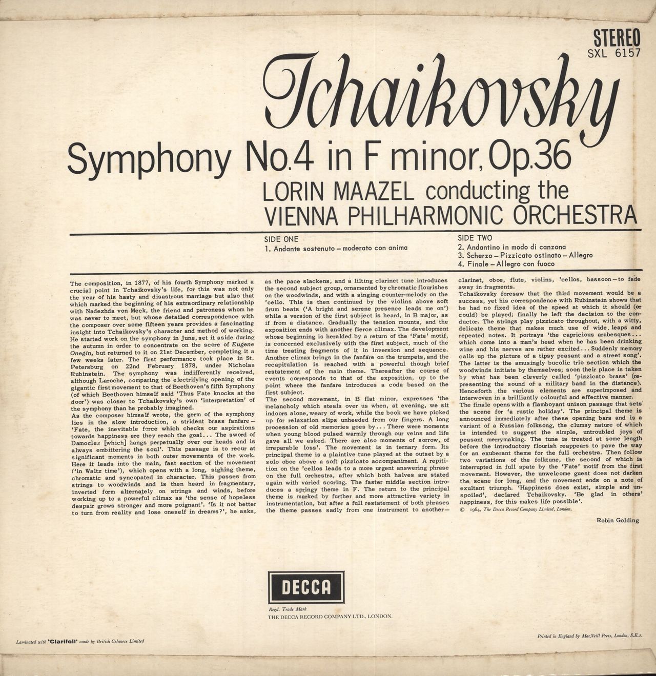 Pyotr Ilyich Tchaikovsky Tchaikovsky: Symphony No. 4 - 1st UK vinyl LP album (LP record)