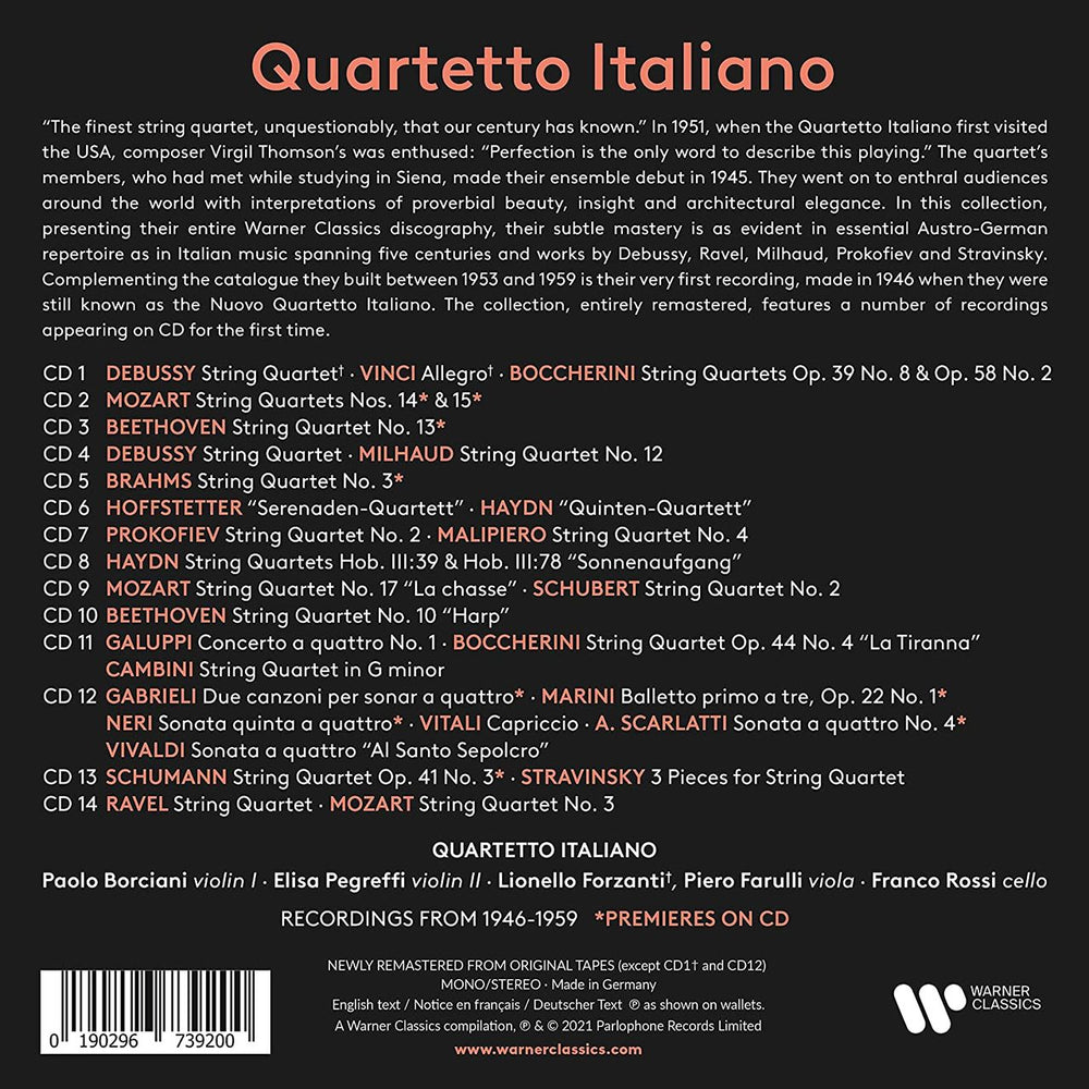 Quartetto Italiano Prima La Musica: The Complete Warner Recordings - Sealed Box German CD Album Box Set 190296739200