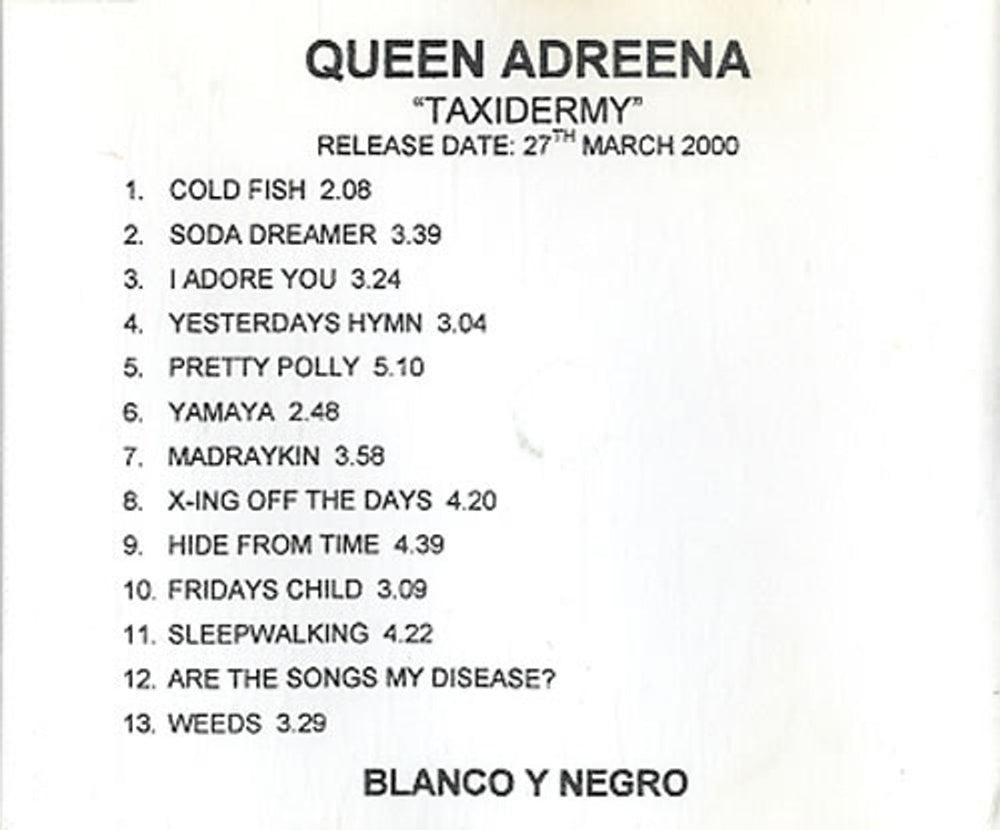 Queen Adreena Taxidermy UK Promo CD album (CDLP) CD-R