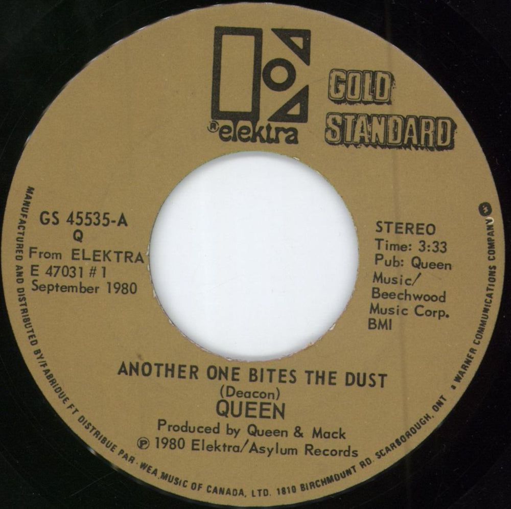 Queen Another One Bites The Dust Canadian 7" vinyl single (7 inch record / 45) GS45535