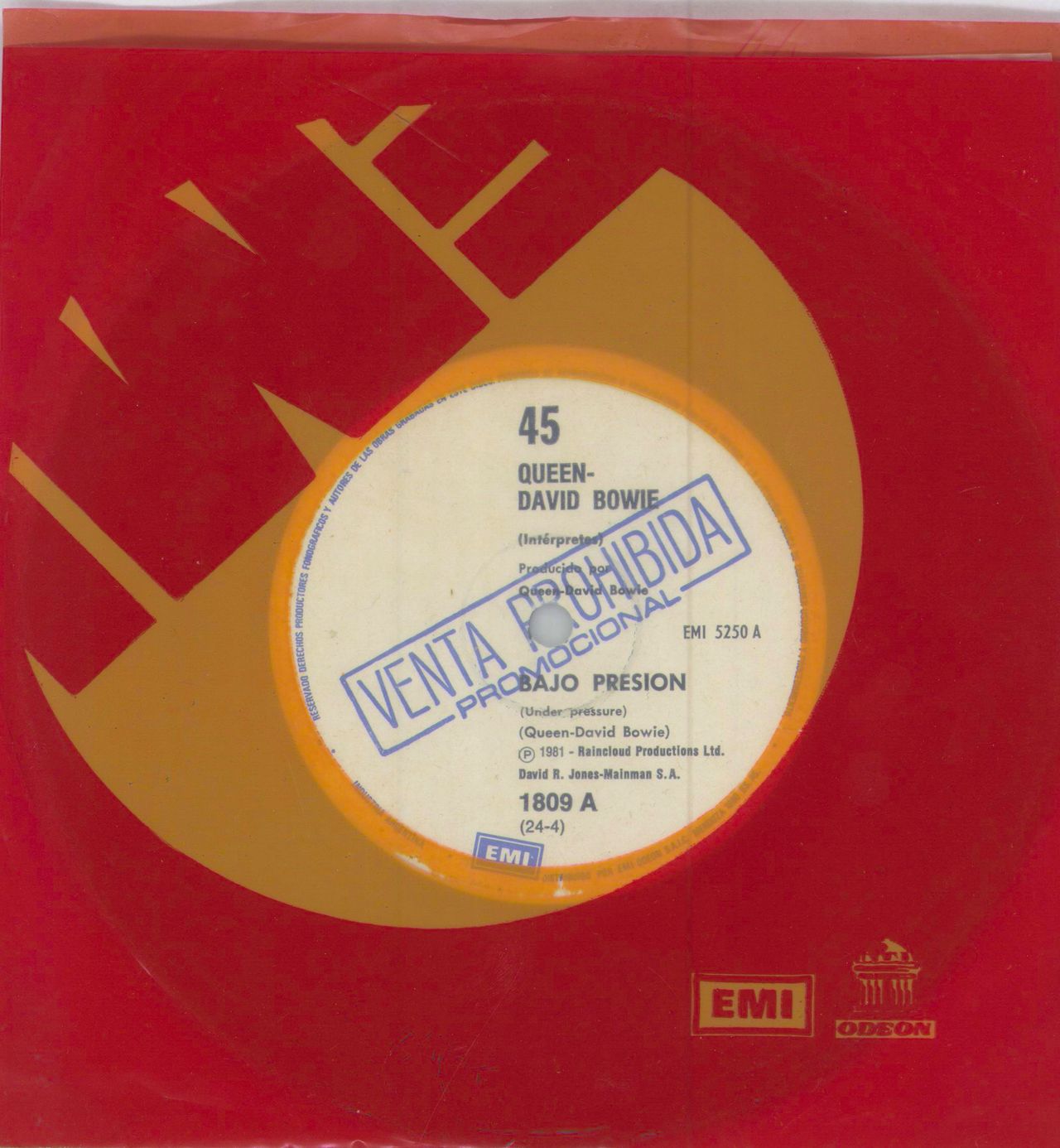 Queen Bajo Presion Argentinean Promo 7" vinyl single (7 inch record / 45) 1809