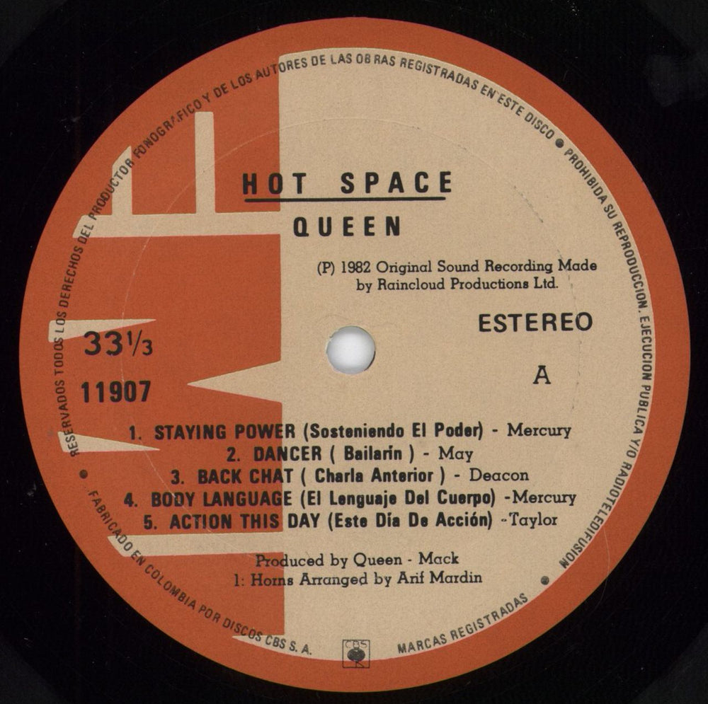 Queen Hot Space Colombian Promo vinyl LP album (LP record) QUELPHO307532