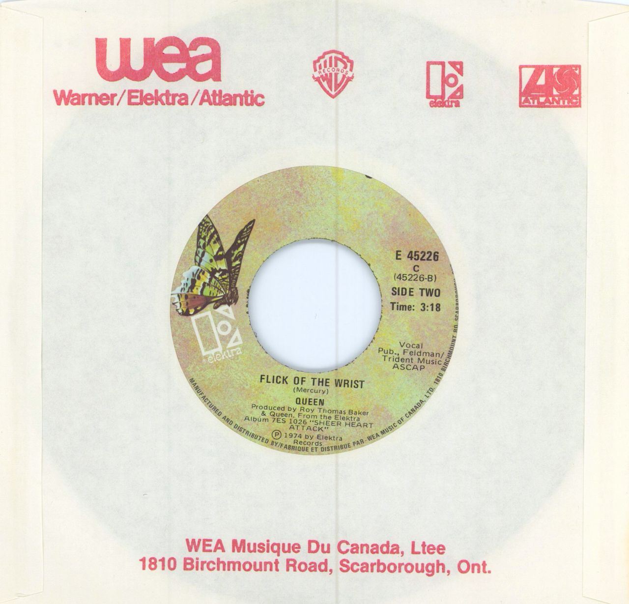 Queen Killer Queen - Butterfly Canadian 7" vinyl single (7 inch record / 45)