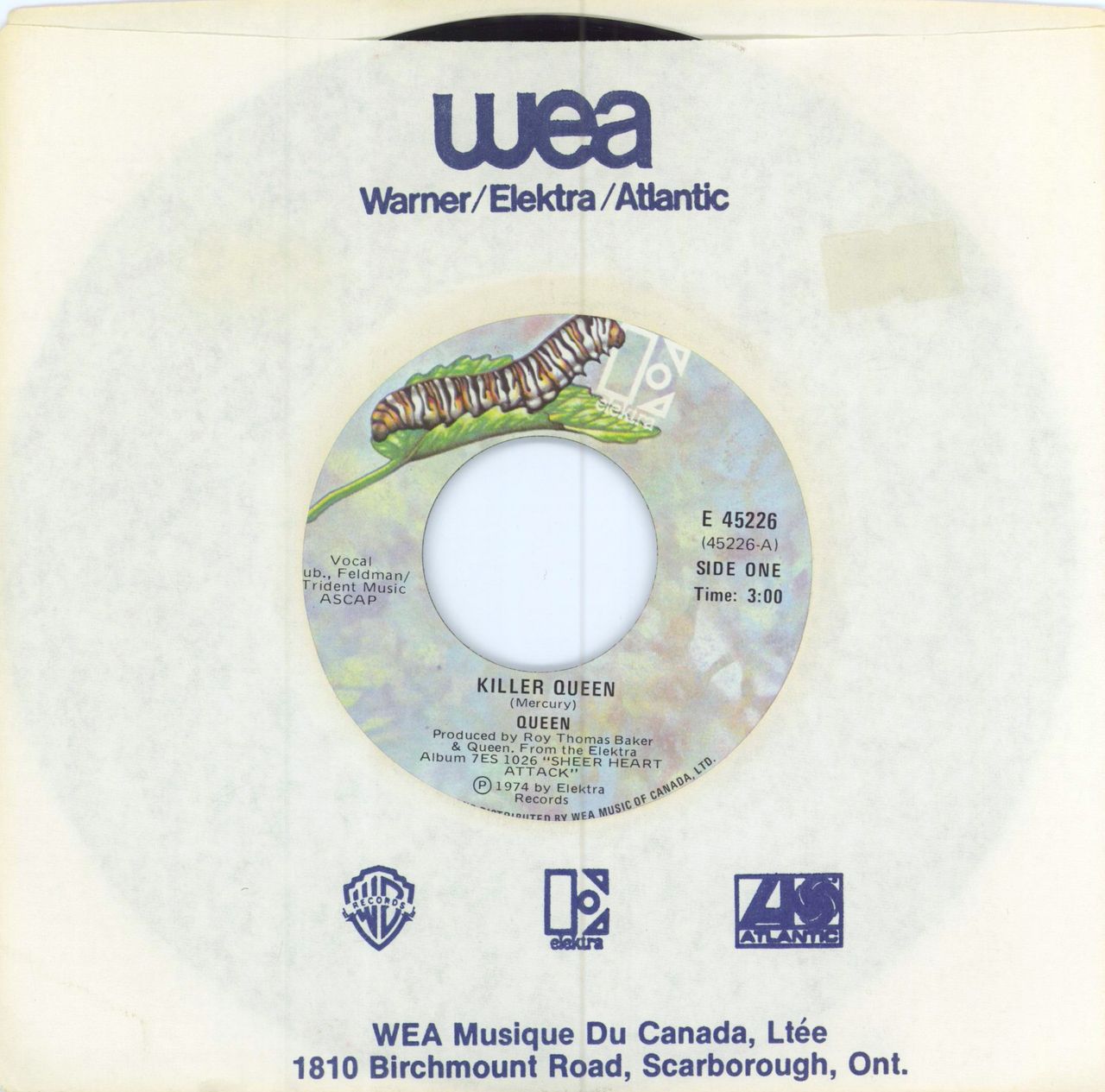 Queen Killer Queen - Caterpillar Canadian 7" vinyl single (7 inch record / 45) E45226