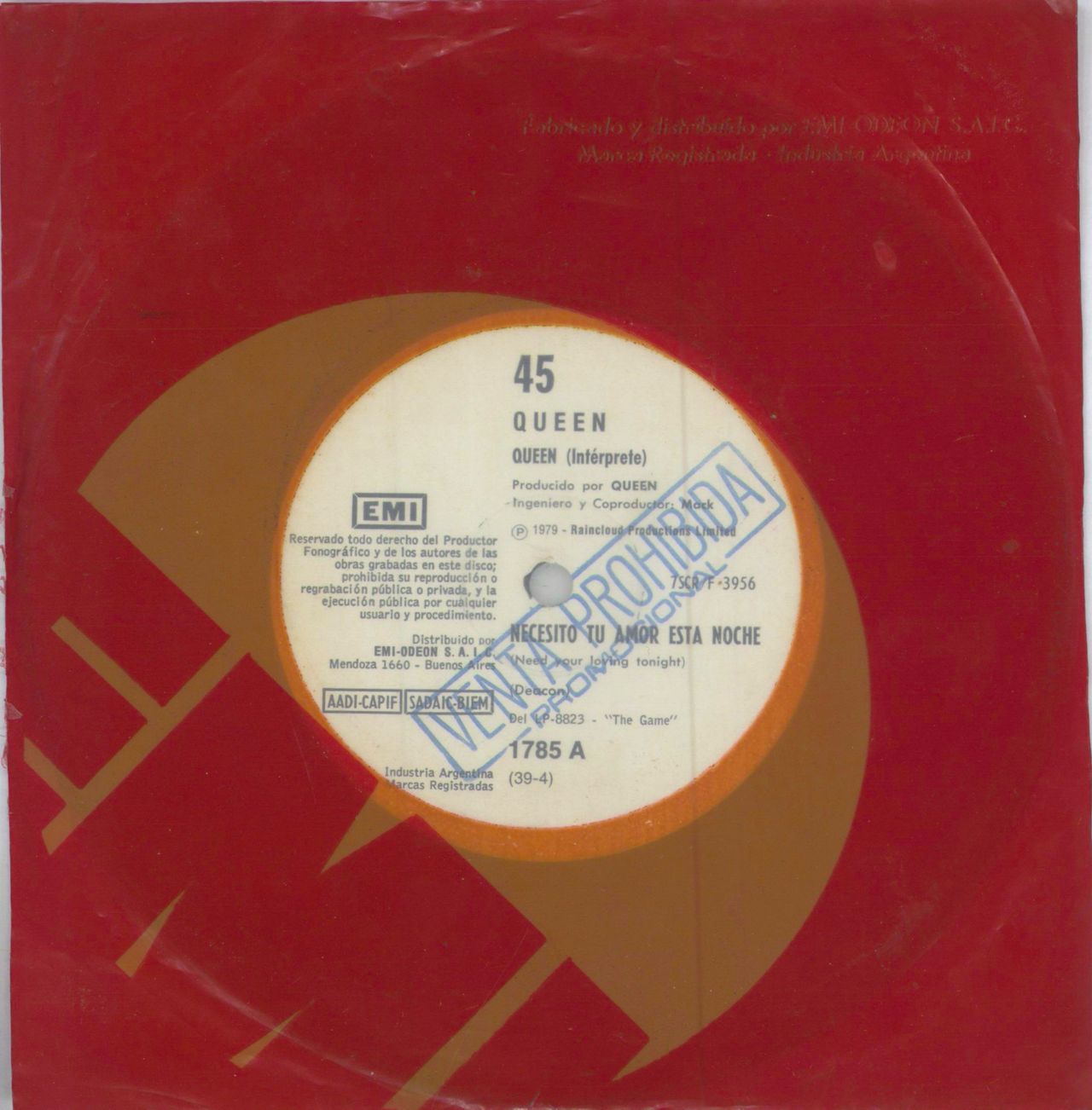 Queen Necesito Tu Amor Esta Noche Argentinean Promo 7" vinyl single (7 inch record / 45) 1785