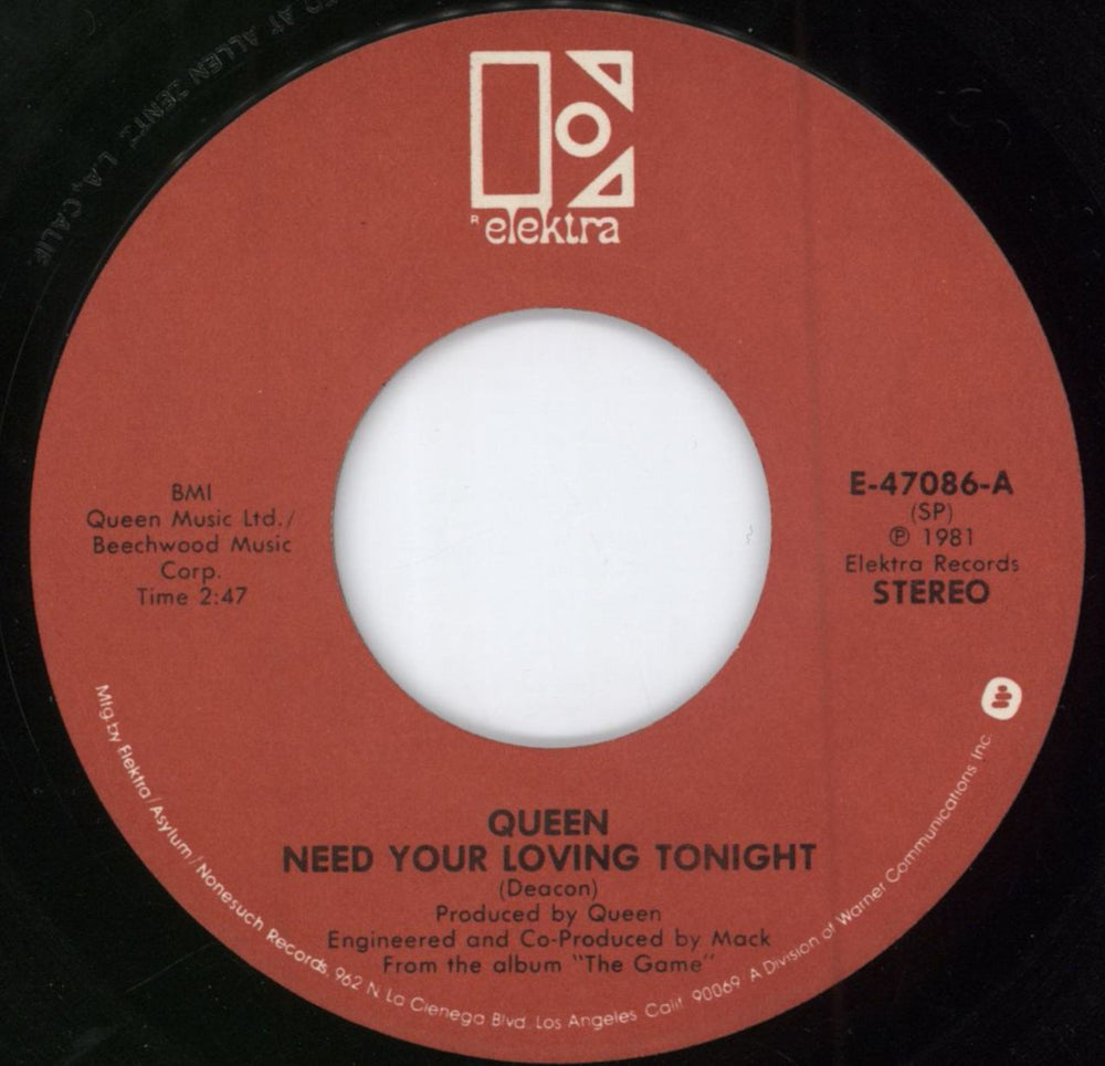 Queen Need Your Loving Tonight - SP US 7" vinyl single (7 inch record / 45) E-47086