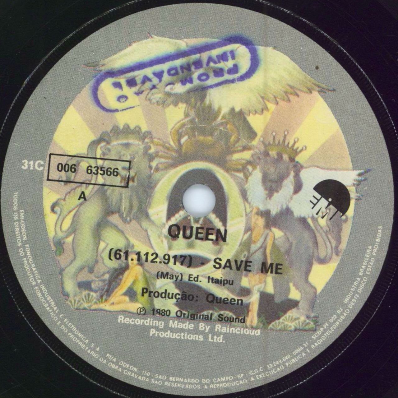 Queen Save Me Brazilian Promo 7" vinyl single (7 inch record / 45) QUE07SA785020