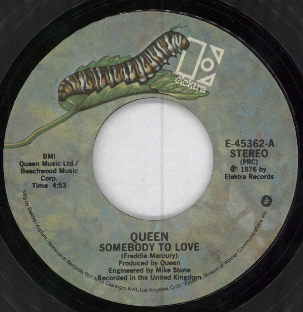 Queen Somebody To Love - Caterpillar - PRC (B) US 7" vinyl single (7 inch record / 45) E-45362