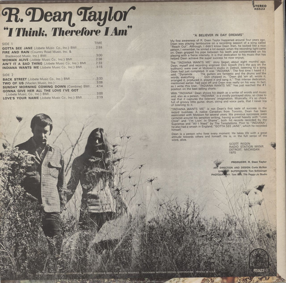 R. Dean Taylor I Think Therefore I Am US vinyl LP album (LP record) RC0LPIT356732