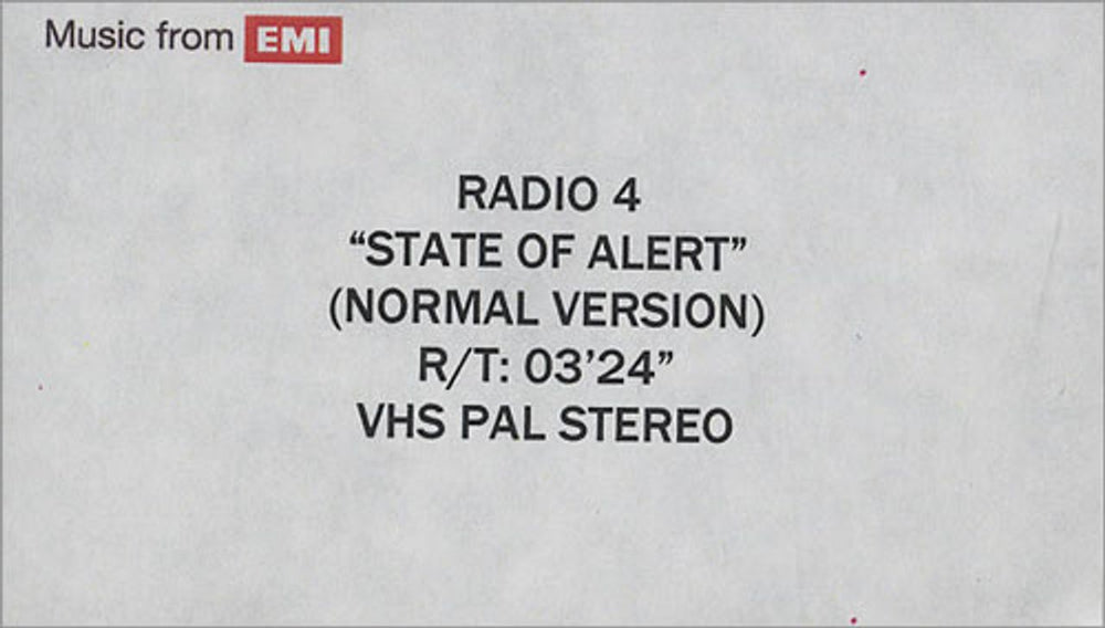 Radio 4 State Of Alert - Normal Version UK Promo video (VHS or PAL or NTSC) PROMO VIDEO