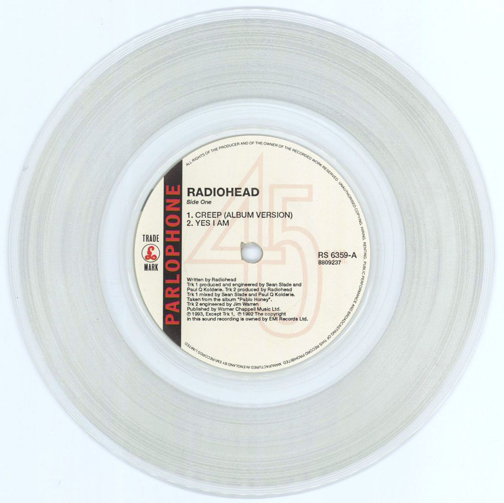 Radiohead Creep - Clear UK 7" vinyl single (7 inch record / 45) R-H07CR33910