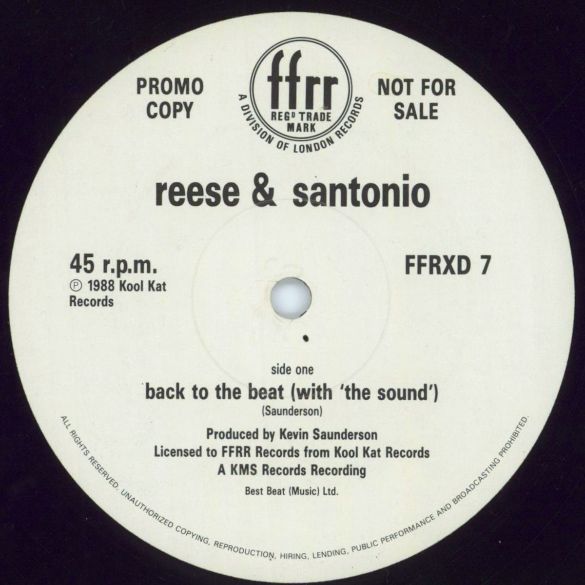 Reese & Santonio Back Beat (With 'The Sound') 12" vinyl — RareVinyl.com