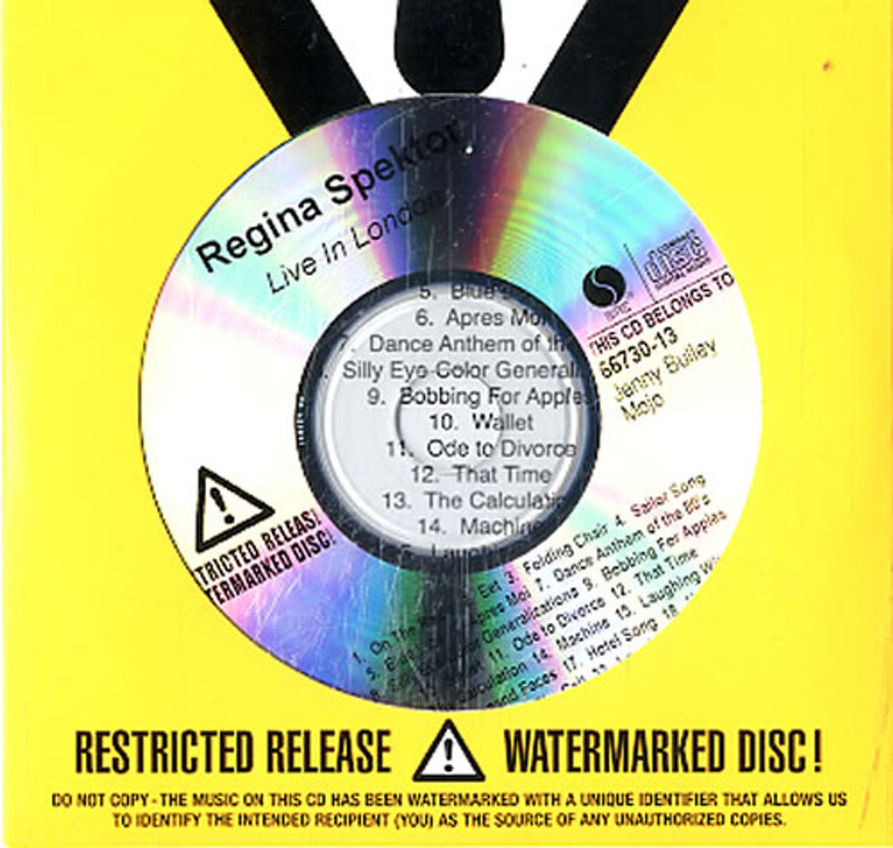 Regina Spektor Live In London US Promo CD-R acetate CD-R