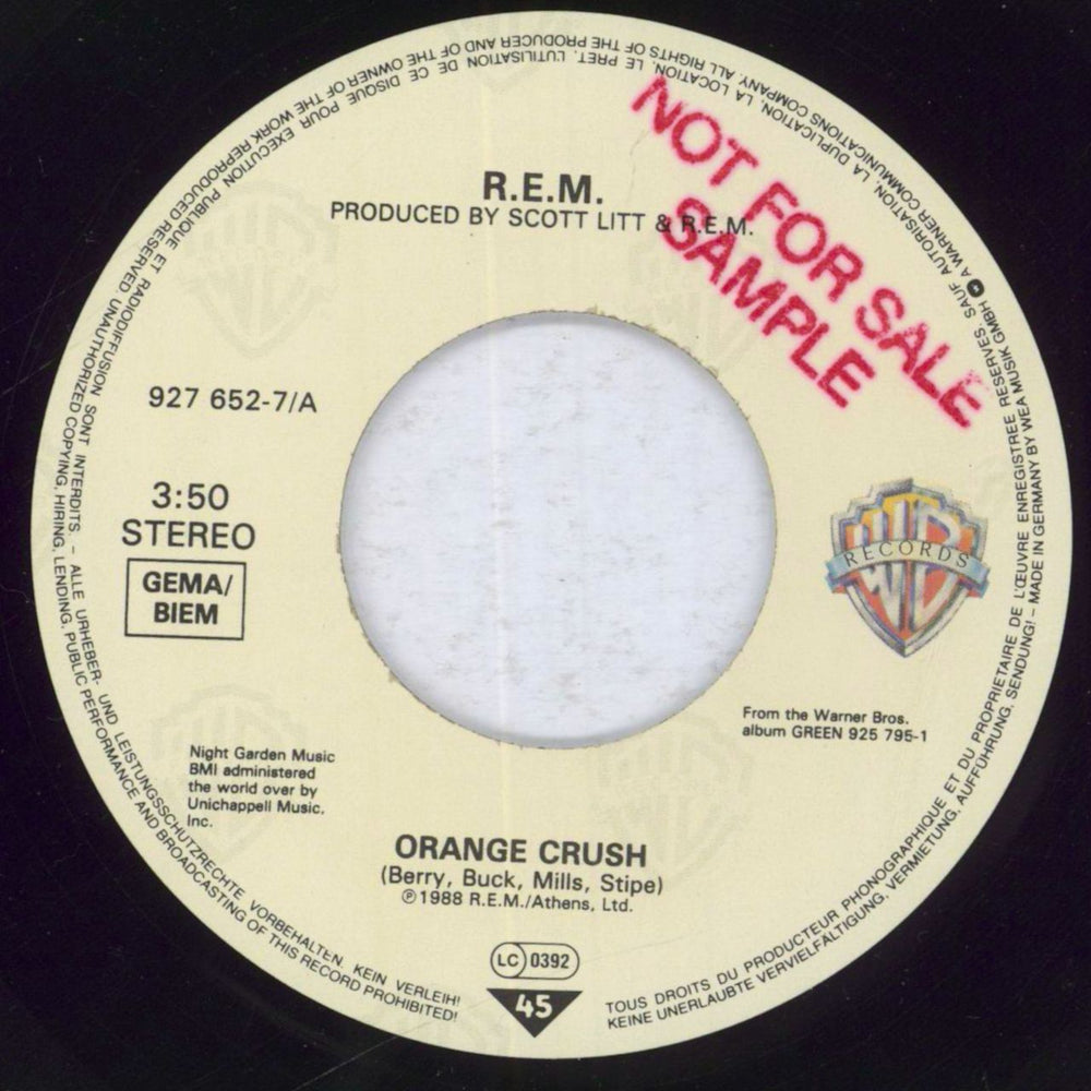 REM Orange Crush German Promo 7" vinyl single (7 inch record / 45) REM07OR832146