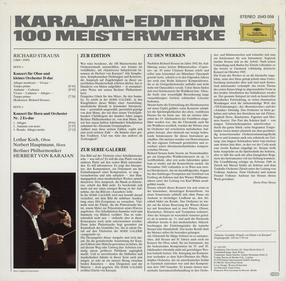 Richard Strauss Oboenkonzert D-Dur / Hornkonzert Nr.2 Es-Dur German vinyl LP album (LP record)