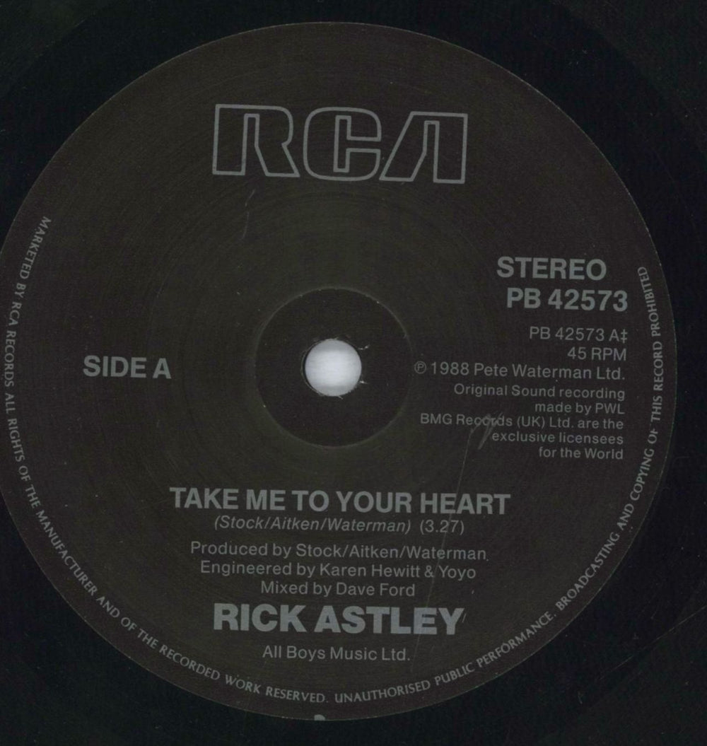 Rick Astley Take Me To Your Heart UK 7" vinyl single (7 inch record / 45) AST07TA819663