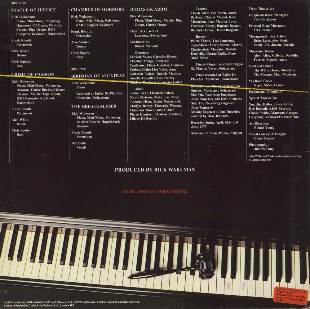 Rick Wakeman Criminal Record US vinyl LP album (LP record)