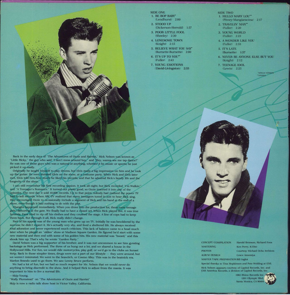 Ricky Nelson Greatest Hits US vinyl LP album (LP record)