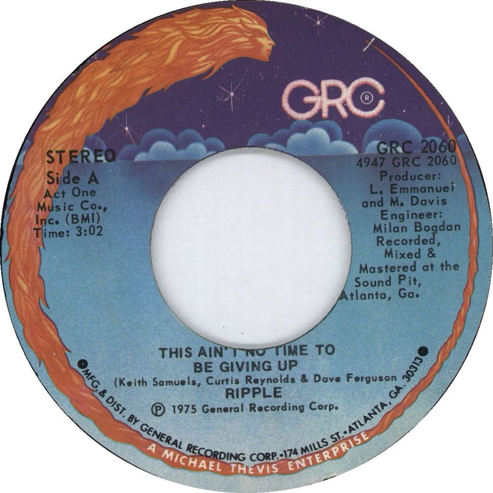 Ripple This Ain't No Time To Be Giving Up US 7" vinyl single (7 inch record / 45) GRC2060