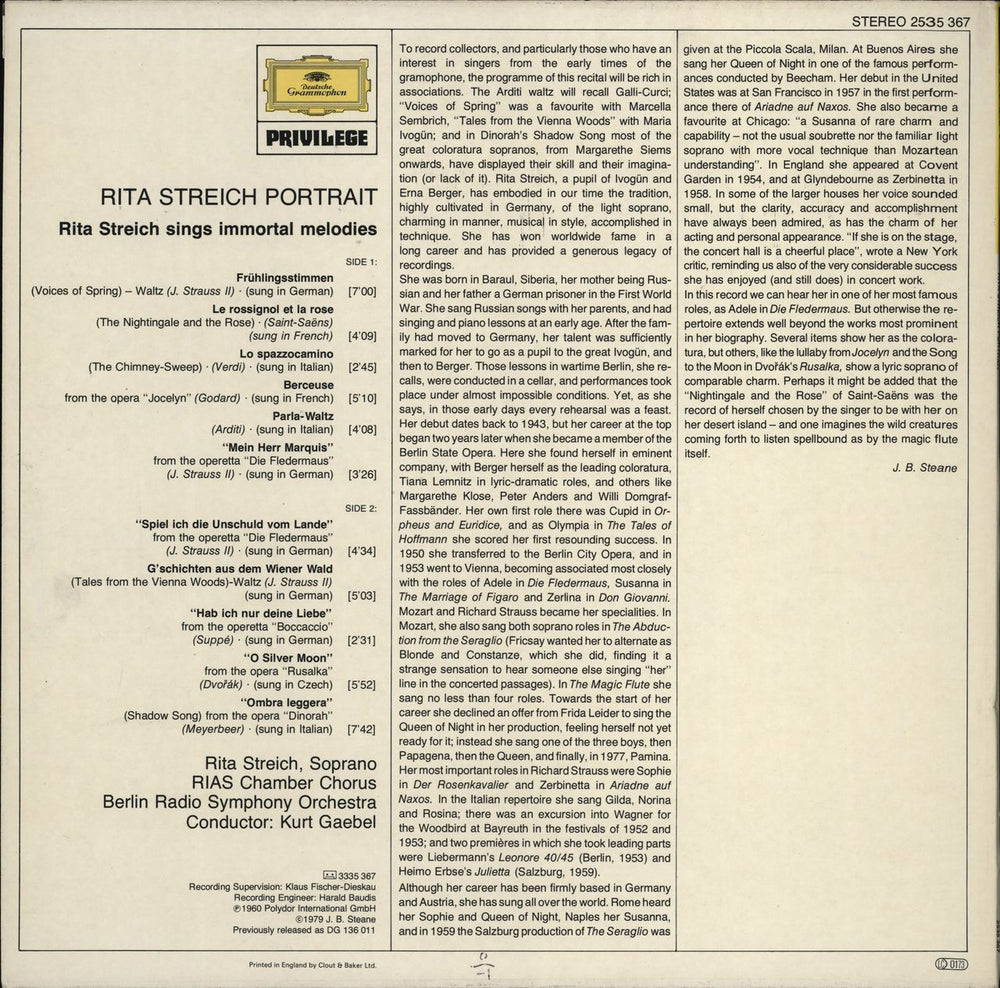 Rita Streich Rita Streich Portrait UK vinyl LP album (LP record)