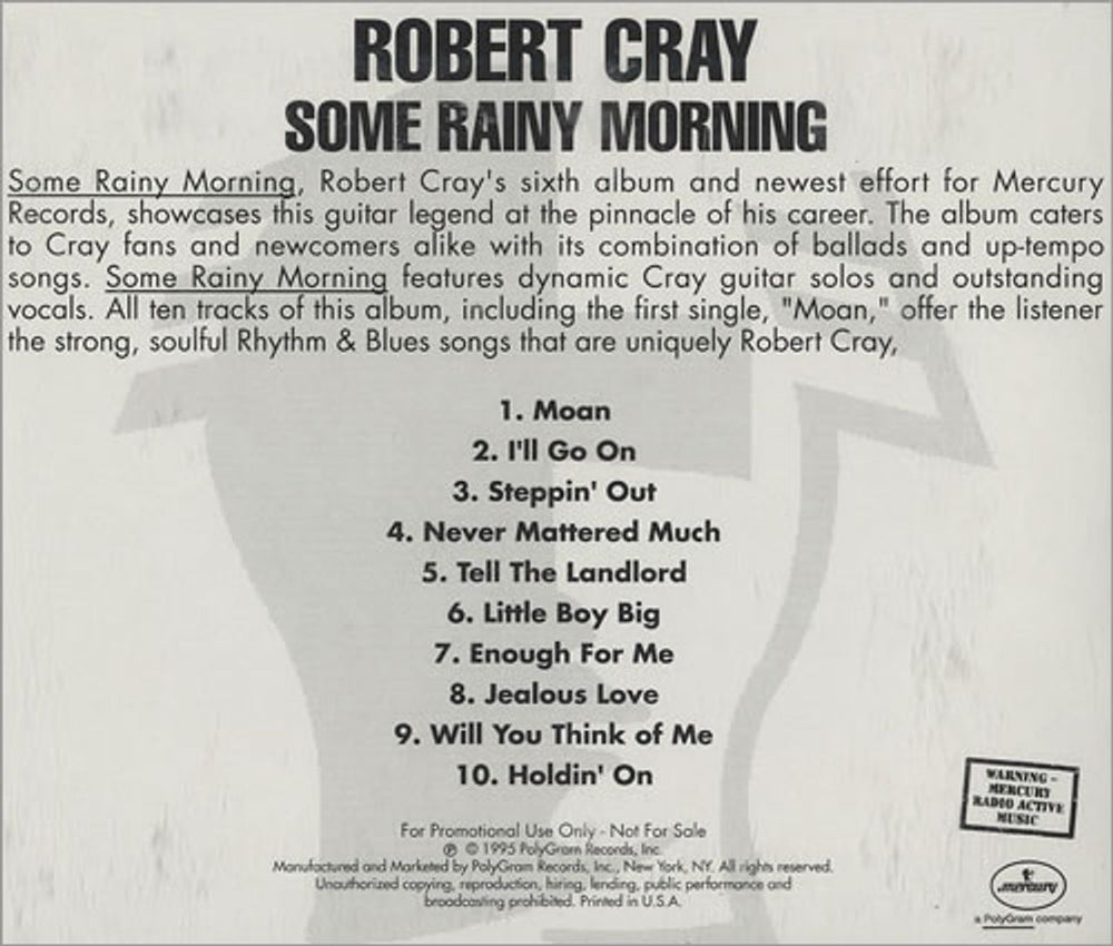 Robert Cray Some Rainy Morning US Promo CD album (CDLP) 314526867-2AD