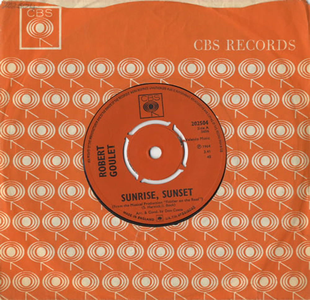 Robert Goulet Sunrise, Sunset UK 7" vinyl single (7 inch record / 45) 202504