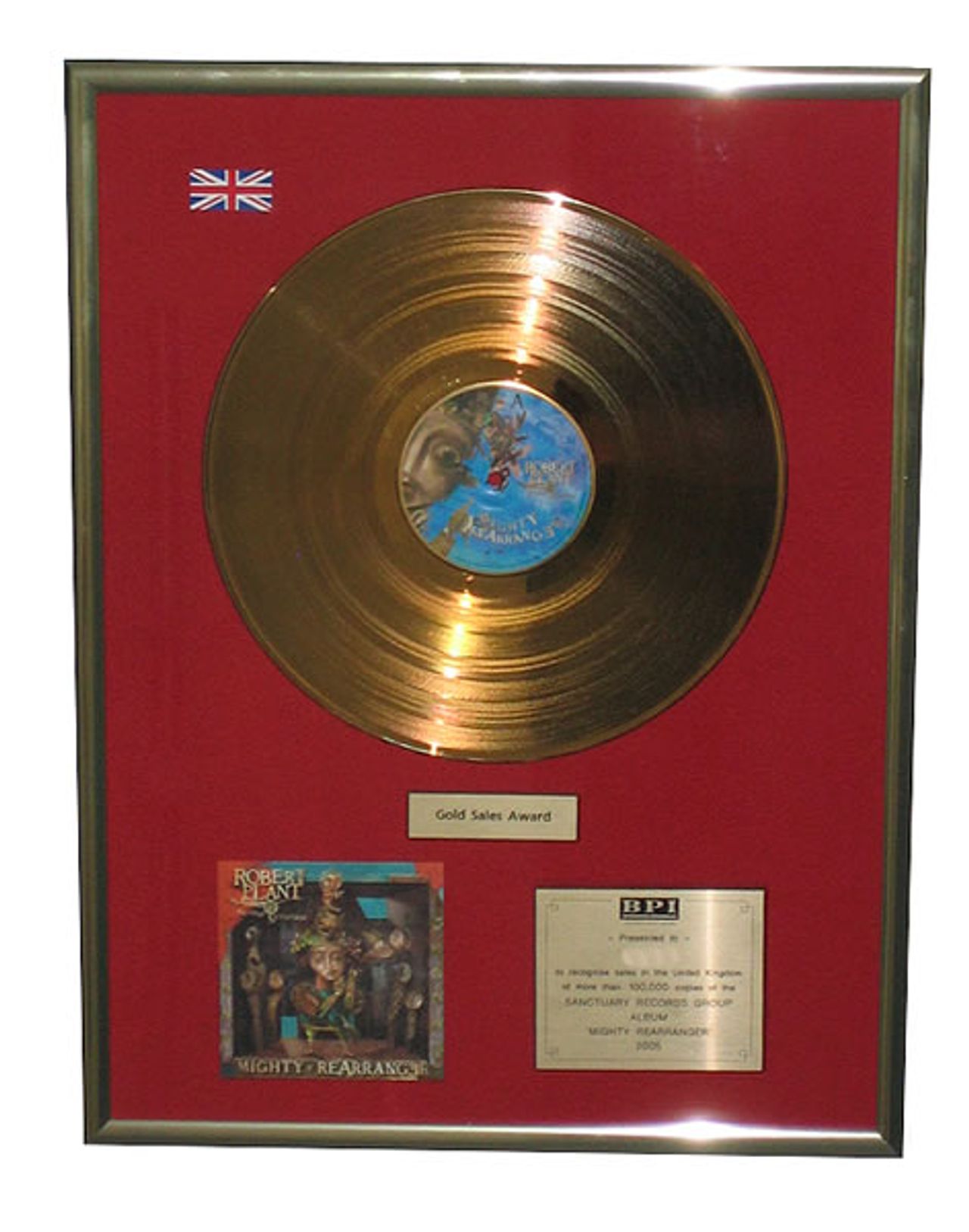 Robert Plant Mighty Rearranger UK award disc GOLD AWARD