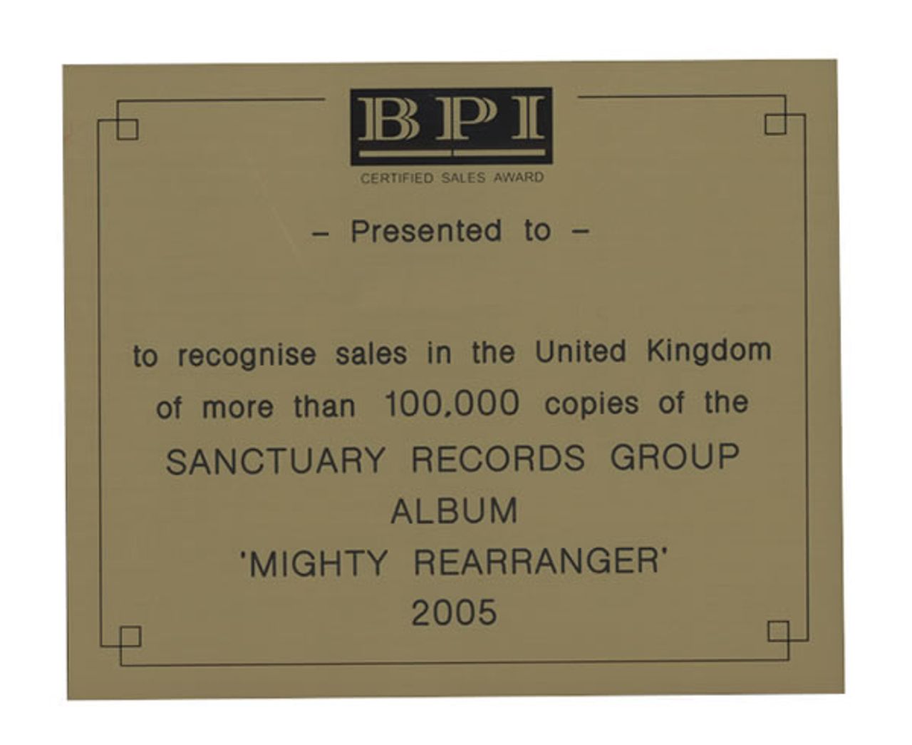 Robert Plant Mighty Rearranger UK award disc PLAAWMI429713