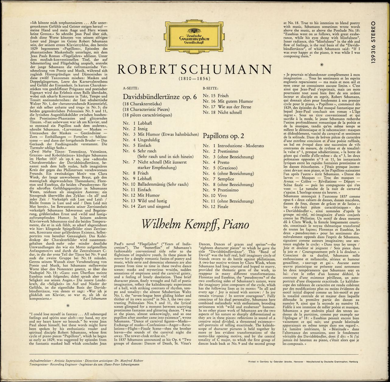 Robert Schumann Schumann: Davidsbündlertänze Op. 6 • Papillons Op. 2 German vinyl LP album (LP record)