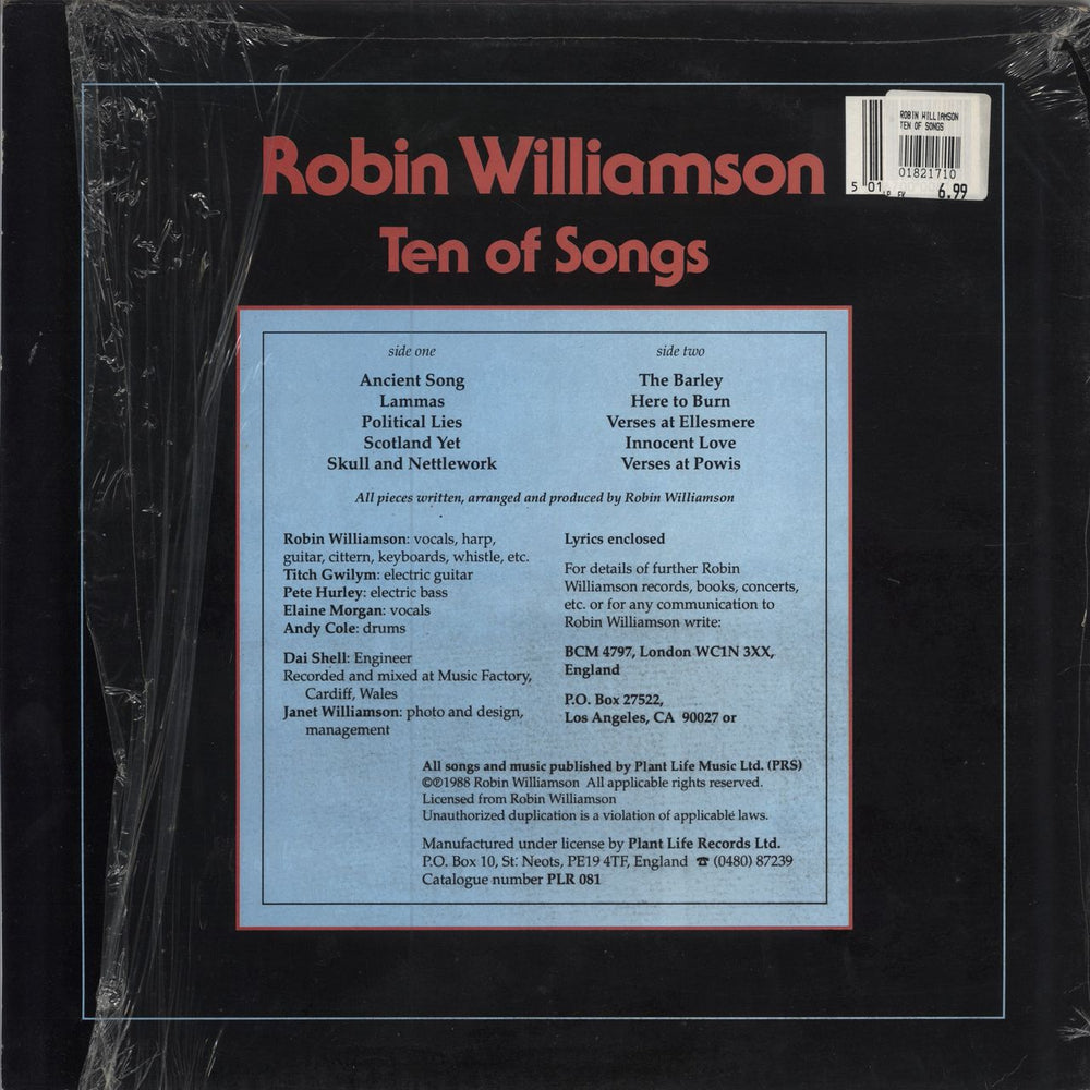 Robin Williamson Ten Of Songs UK vinyl LP album (LP record)
