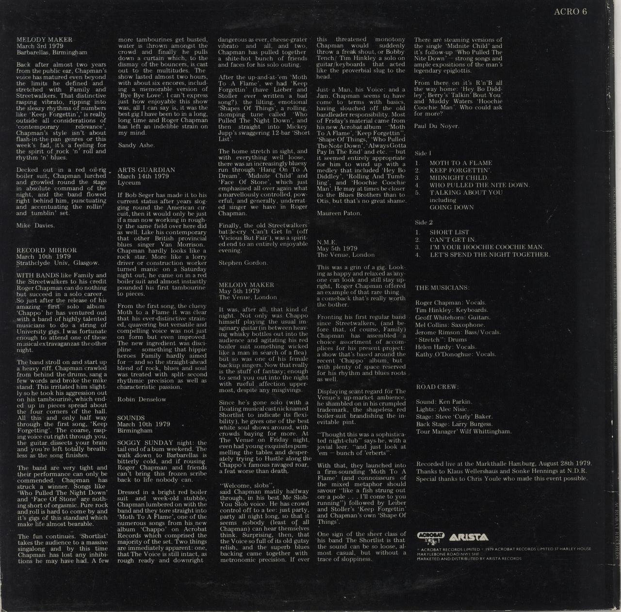 Roger Chapman Live In Hamburg UK vinyl LP album (LP record)