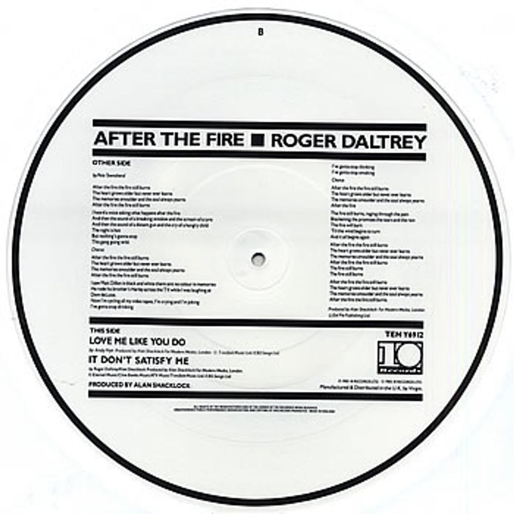 Roger Daltrey After The Fire UK 12" vinyl picture disc (12 inch picture record) RGD2PAF31472